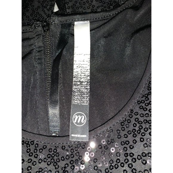 KENSIE Sz MEDIUM Black Sequined Mixed Media Peplum Dress Sleeveless Women's EUC - Picture 8 of 10